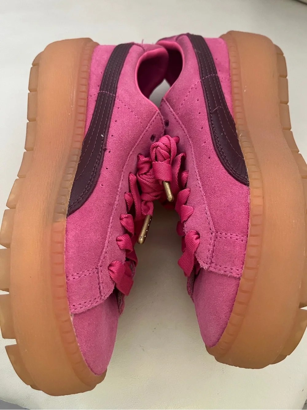 Puma Barbie Pink Suede Sneakers with Gum Platforms Soles